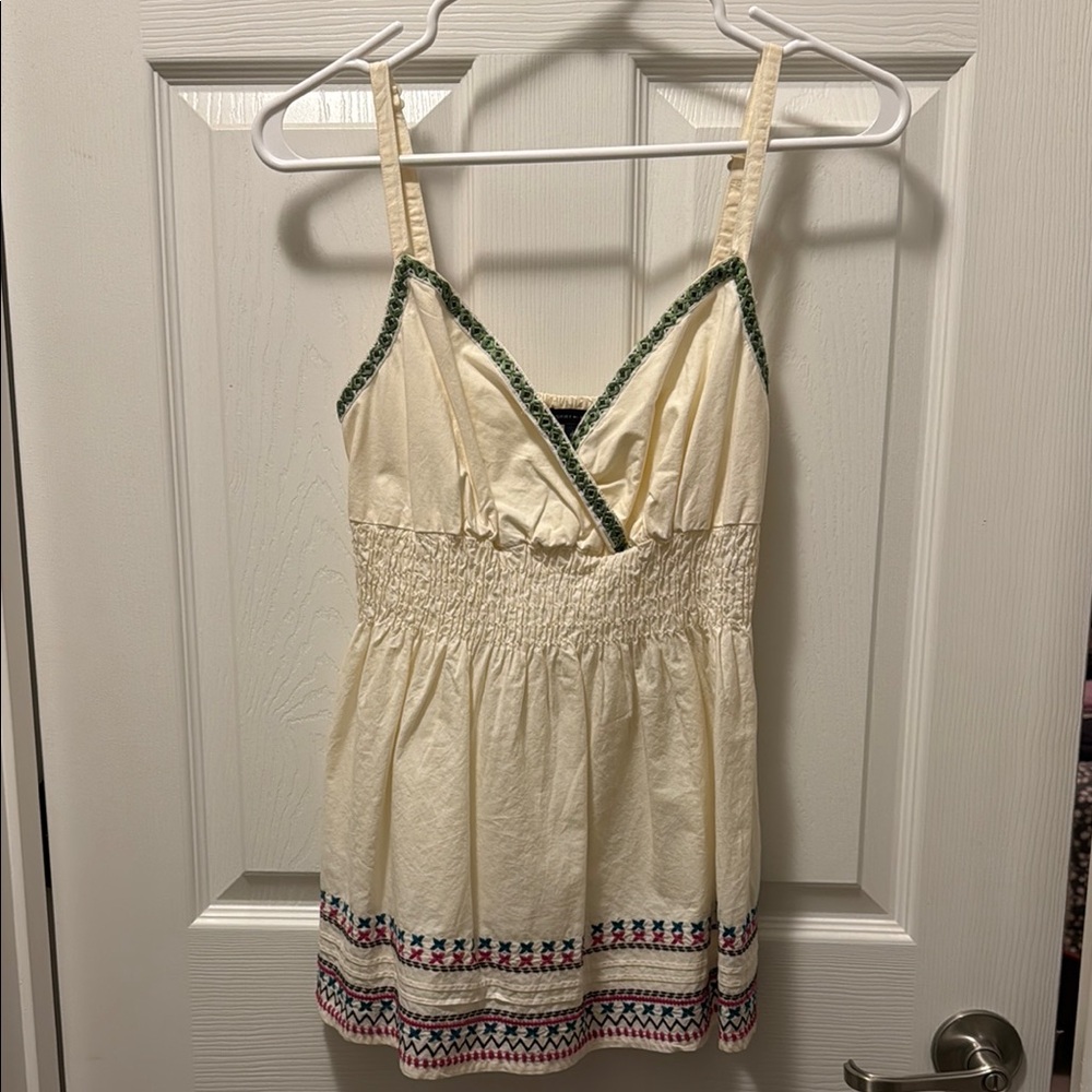 Tommy Cream and Green Embroidered Top